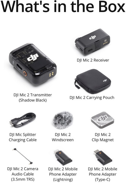 dji MIC 2 (1TX+1RX) Intelligent Noise Cancelling, Wireless Camera