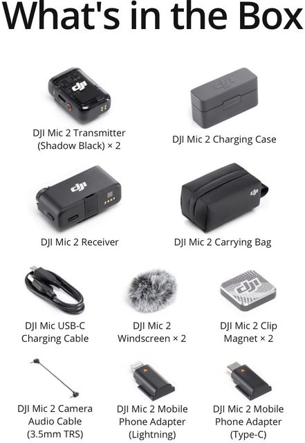dji MIC 2 (1TX+1RX) Intelligent Noise Cancelling, Wireless Camera