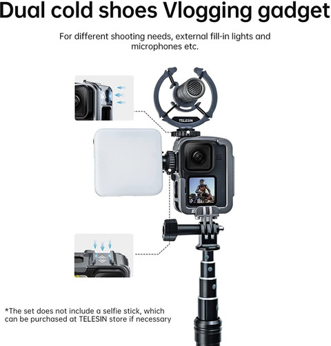 Telesin Alloy Frame Case Cold Shoe with Vertical Shot for GoPro