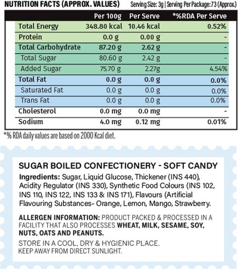 Shadani Assorted Fruit Jelly Candy Soft Sugar Confectionery Cubes Jar Mixed Fruit (Orange, Lemon, Mango, Strawberry) Jelly Candy (215 g) - Image 7