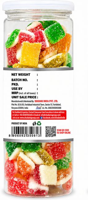 Shadani Assorted Fruit Jelly Candy Soft Sugar Confectionery Cubes Jar Mixed Fruit (Orange, Lemon, Mango, Strawberry) Jelly Candy (215 g) - Image 6