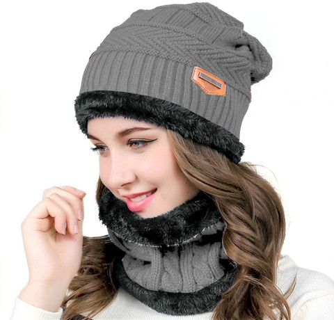 Wearslim Premium Warm Knit Hat|Skull Cap|Beanie Hat with Winter Neck Warmer  Scarf Set Solid Beanie Cap