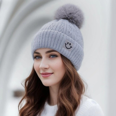 Winity Cute woolen warm ( soft warm fur inside pom-pom on top