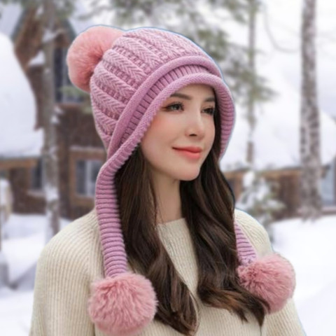 REFFER Cute stylish woolen warm soft fur Inside three pom-pom