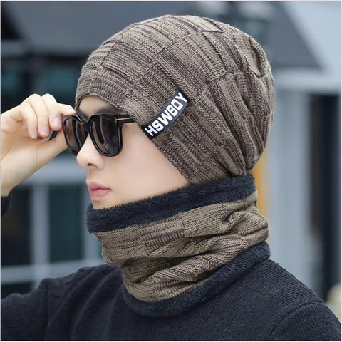 Highever Unisex latest Winter Woolen Beanie Scarf set (Fur Inside) winter  caps for men Beanie Cap
