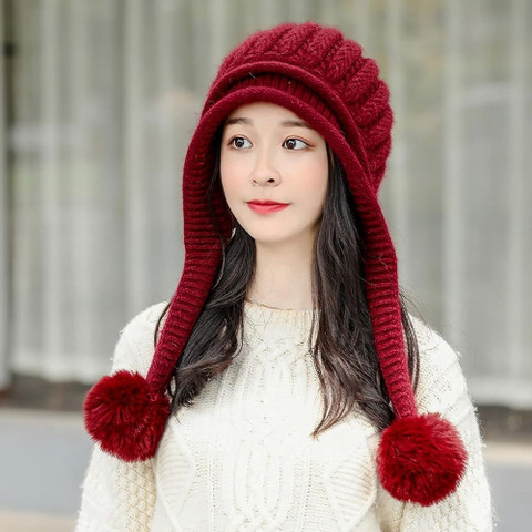 REFFER Cute stylish woolen warm soft fur Inside three pom-pom