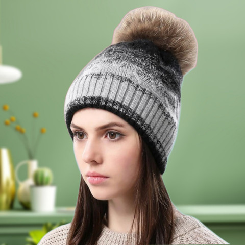 Highever Winter Woolen Warm Beanie (Fur Inside Soft Pompom on top