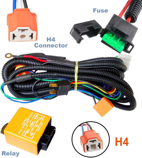 AUTO PEARL H4 Headlight 2 Bulbs Holders with Relay Wiring