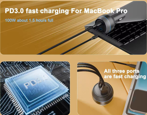 XPR3SS 120W Type-C Quick Laptop Car Type C Cigarette Lighter  Charger Car Laptop Charger - Main Image