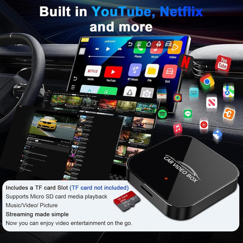 Exblack 3 in 1 Wireless CarPlay & Android Adapter for Netflix