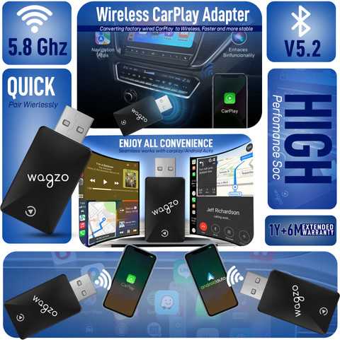 Wagzo Wireless CarPlay Adapter Convert Wired Carplay/Android auto