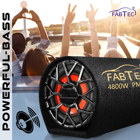 FABTEC 10 Inch Grey Active Car Bass Tube With Inbuilt Amplifier Powerful  Audio and Deep Bass Subwoofer