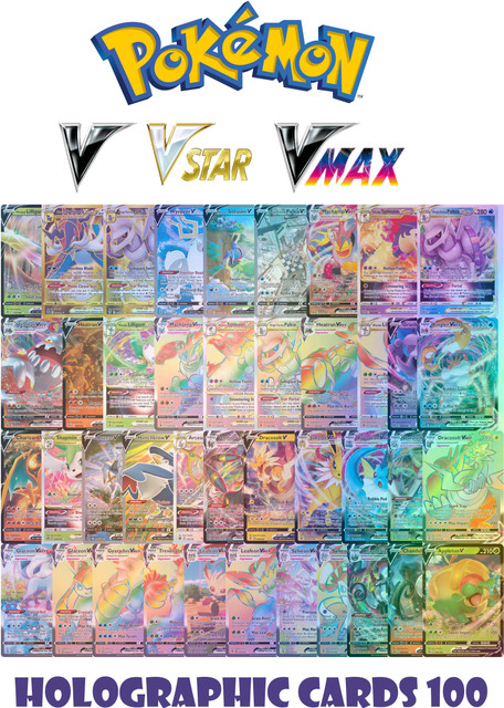 100 v pokemon cards Pokemon TCG : 100 CARD LOT RARE, COMMON, UNC, HOLO & GUARANTEED EX OR FULL  ART – PoketMonsters main image 0
