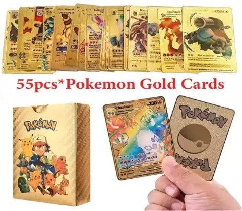 CrazyBuy Pokemon 55 PCS cards Shinning Gold Plastic Cards