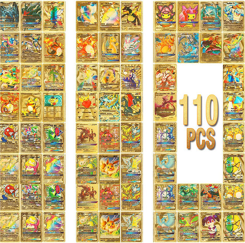 110 pcs gold pokemon cards Pokmon Gold Foil Card Set VMAX/GX/EX (55110PCS)
