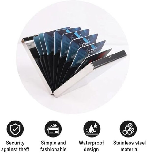 StealODeal premium Stainless Steel RFID secure Silver Credit Card Holder 10  Card Holder