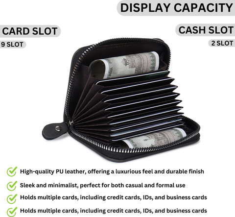 Flipkart SmartBuy Black Card Slot| 2Cash Slot Leather Zip Debit/Credit 10  Card Holder