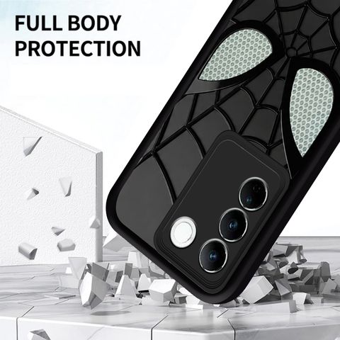 MystiCases Back Cover for Vivo V27 Spider-Man Face Mask Design (Black, 3D Case, Silicon, Pack of: 1) - Image 5