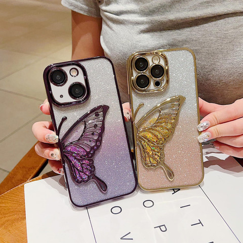 RiverForest Back Cover for iPhone 15 Plus, Luxury Glitter Cute Butterfly,  Plating Design iphone 15 plus For Girls Case