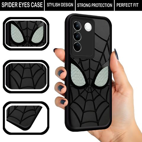 MystiCases Back Cover for Vivo V27 Spider-Man Face Mask Design (Black, 3D Case, Silicon, Pack of: 1) - Image 4