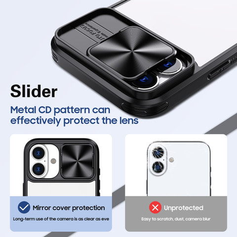 ShieldTech Back Cover for iPhone 16 Plus, With Sliding Camera