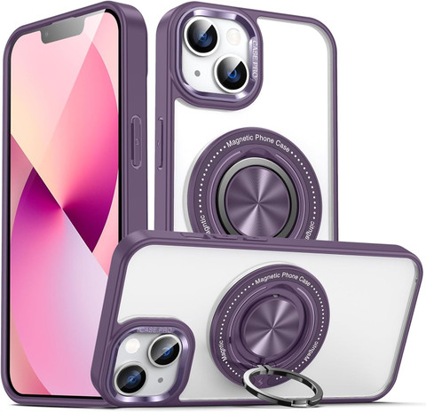 SCALEBEE Back Cover for Apple iPhone 15 Transparent Magnetic Rotating Ring  Holder Kickstand Shockproof Phone Case