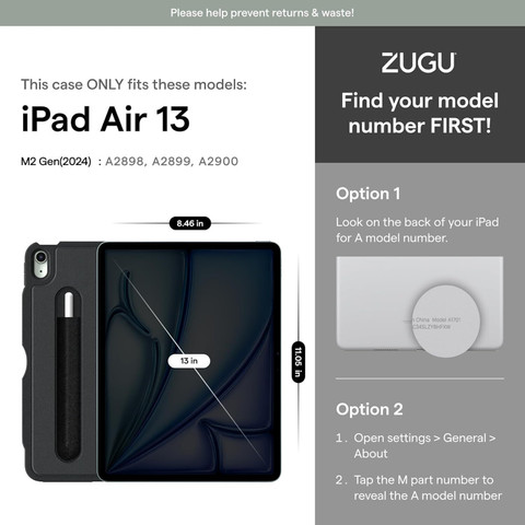 ZUGU Back Cover for iPad Air 13-inch (M3, 2025/ M2, 2024) iPad Pro  (4th/3rd Gen)