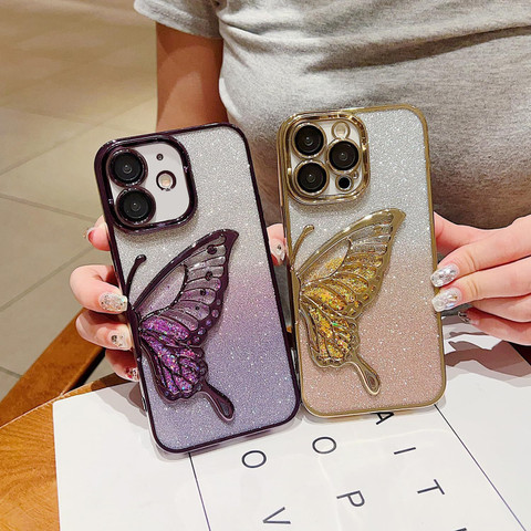 RiverForest Back Cover for Iphone 11, Luxury Glitter Cute Butterfly Plating  Design Aesthetic, Case For Girls And Women