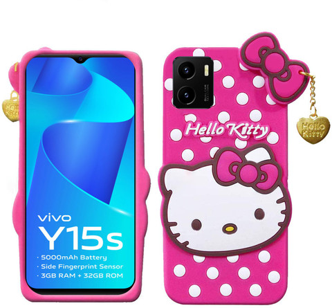 Wowcase Back Cover for vivo Y15s, 3D Cute Doll, Cute Hello Kitty Case, Soft  Girl Back Cover with Pendant