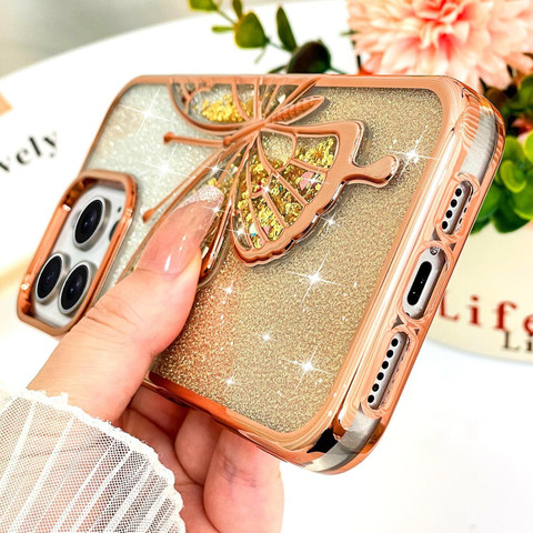 Mintzz Back Cover for APPLE IPHONE 15 PRO MAX, Luxury Butterfly Glitter  Girls Cover