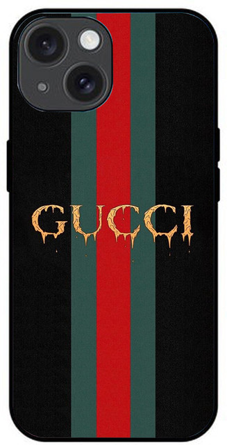 GUCCI・iPhone 15 pro ケース FAZAKA Back Cover for GUCCI BLACK On Glossy Metal Phone Cover for