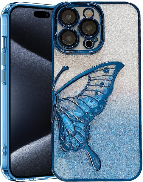 Loopee Back Cover for Iphone 15 Pro Luxury Glitter Butterfly Design Women  And Girls cover