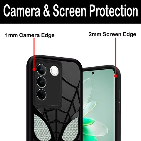 MystiCases Back Cover for Vivo V27 Spider-Man Face Mask Design (Black, 3D Case, Silicon, Pack of: 1) - Image 3