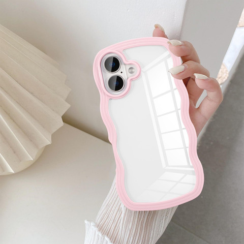 Midos Back Cover for iPhone 16, Curly Wave Frame Clear Girls Case for  Compatible with iPhone 16 (Pink)
