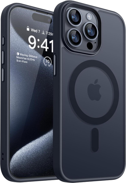 FIEUSCHE Back Cover for Apple Iphone 15 Pro with Magnetic Smoke Back  [Military Drop Protection] [with Mag Safe]