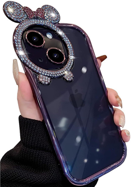 RiverForest Back Cover for iPhone 15 Silicone Diamond Round Camera  Protective case for Women Girls, Soft Slim Cover