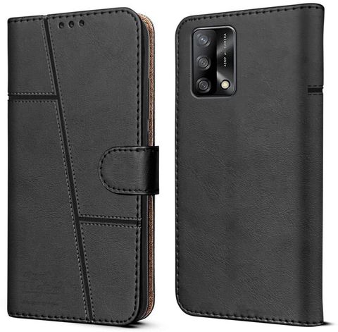 Manas Flip Cover for Oppo F19S 4G (Black, Magnetic, Leather) - Image 3