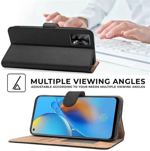 Manas Flip Cover for Oppo F19S 4G (Black, Magnetic, Leather) - Image 5
