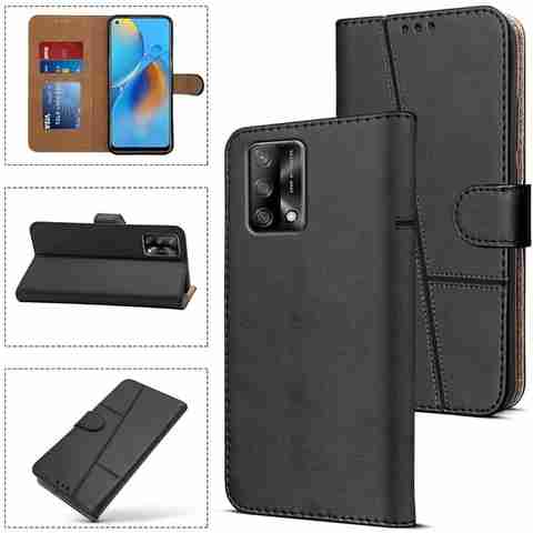 Manas Flip Cover for Oppo F19S 4G (Black, Magnetic, Leather) - Image 2