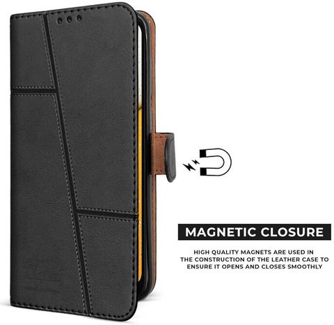 Manas Flip Cover for Oppo F19S 4G (Black, Magnetic, Leather) - Image 4