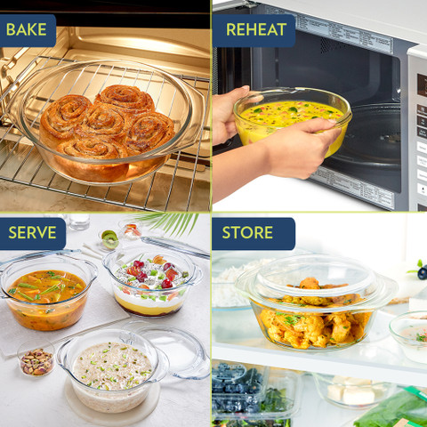 BOROSIL L Glass Round Casserole with Lid Cook and Serve