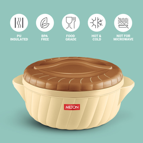 MILTON Flora 1000 Insulated Inner Steel Casserole for Roti, 750ml, Hot Box,  Silky Cream Serve Casserole