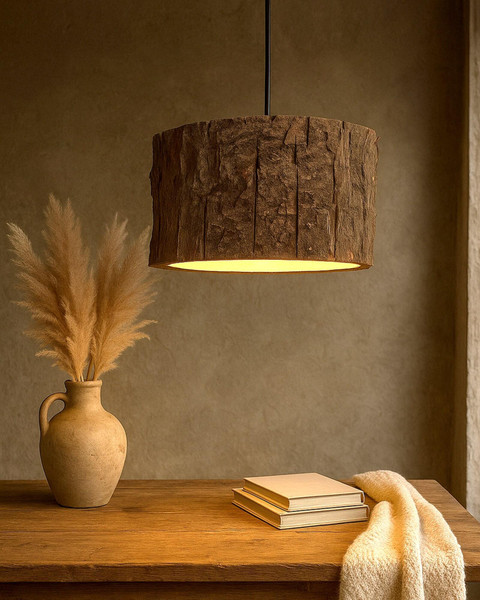 Homesake Rustic Wooden Log Hanging Pendant Light, Industrial Outdoor Light,  E27 Pendant Lamp Ceiling Lamp