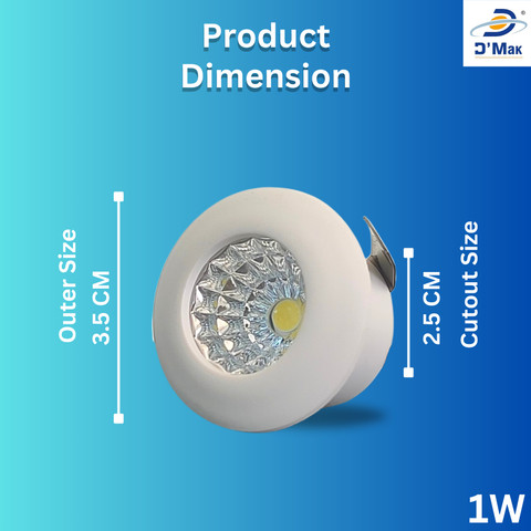 D'Mak 1 Watt Round LED Button-COB White Focus Light for (Set 02