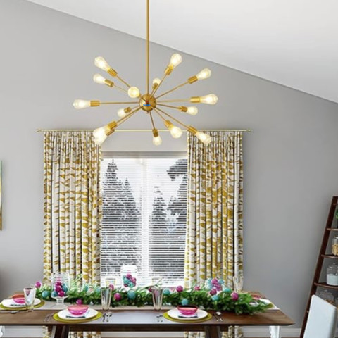 woke Sputnik Height Adjustable 15-Light Modern Style Gold Light Fixture Mid  Century Chandelier Ceiling Lamp