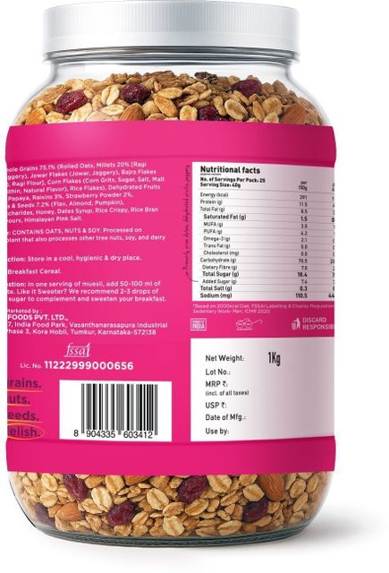 Yogabar Muesli 1kg Jar |Fruits Nuts&Seeds|Breakfast Cereal with High Protein|Saver Pack Jar (1 kg) - Image 5
