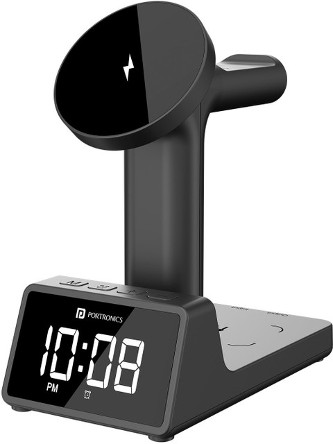 Portronics Bella 15W in Magnetic Wireless Charging Station with  Digital Alarm Clock Charging Pad