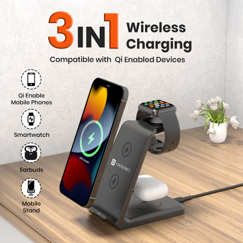 Portronics Freedom Trio 15w in Desktop Wireless Charger for QI