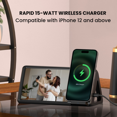 Portronics Freedom 15W Wireless Charger for iPhone (12 Above Series)  with Photo Frame Charging Pad