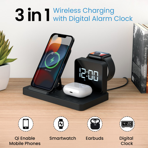 Portronics Bella 15W Wireless Charging Station for Mobile, Earbuds